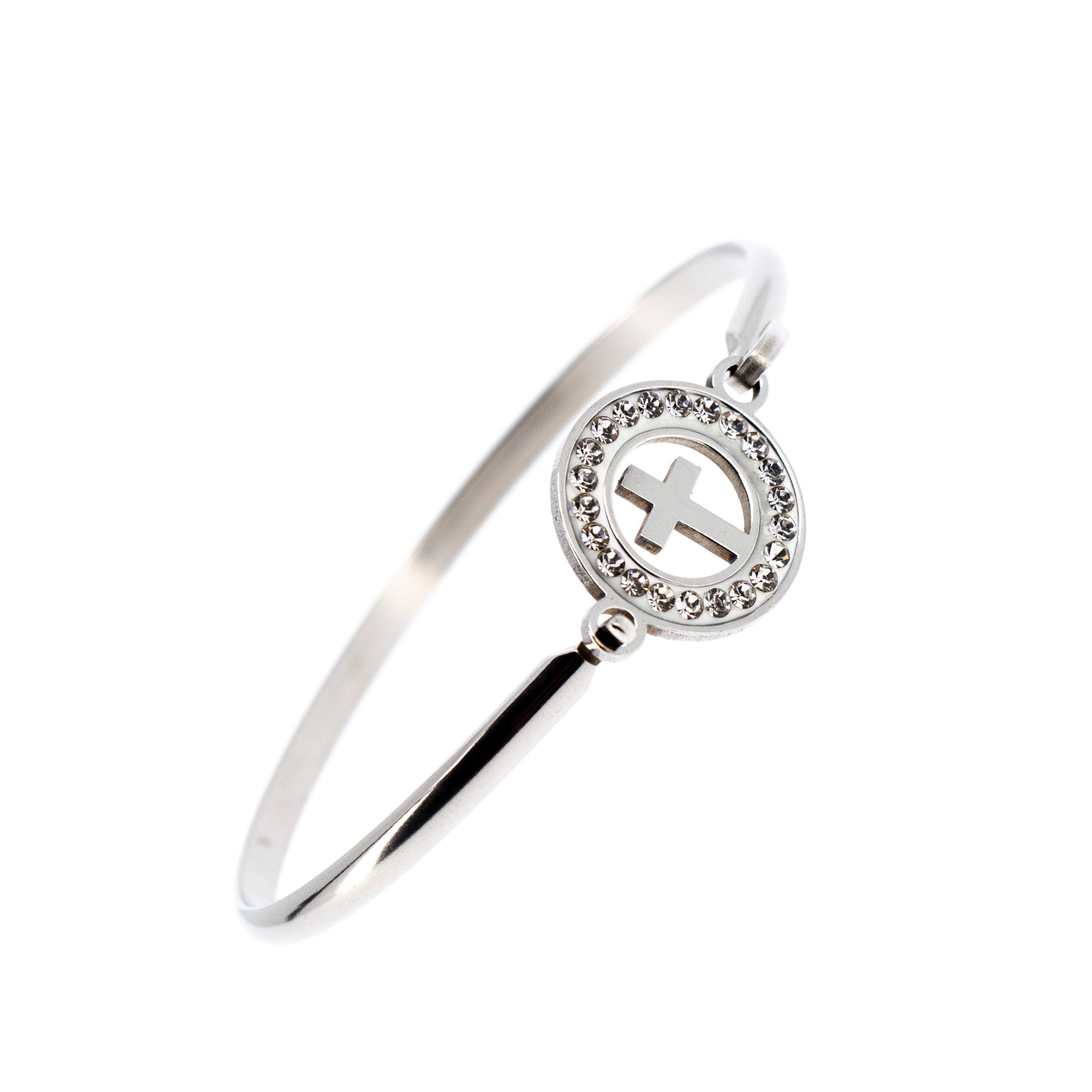 Bracciale rigido in acciaio Croce con strass. Dimensioni 5x6 cm
