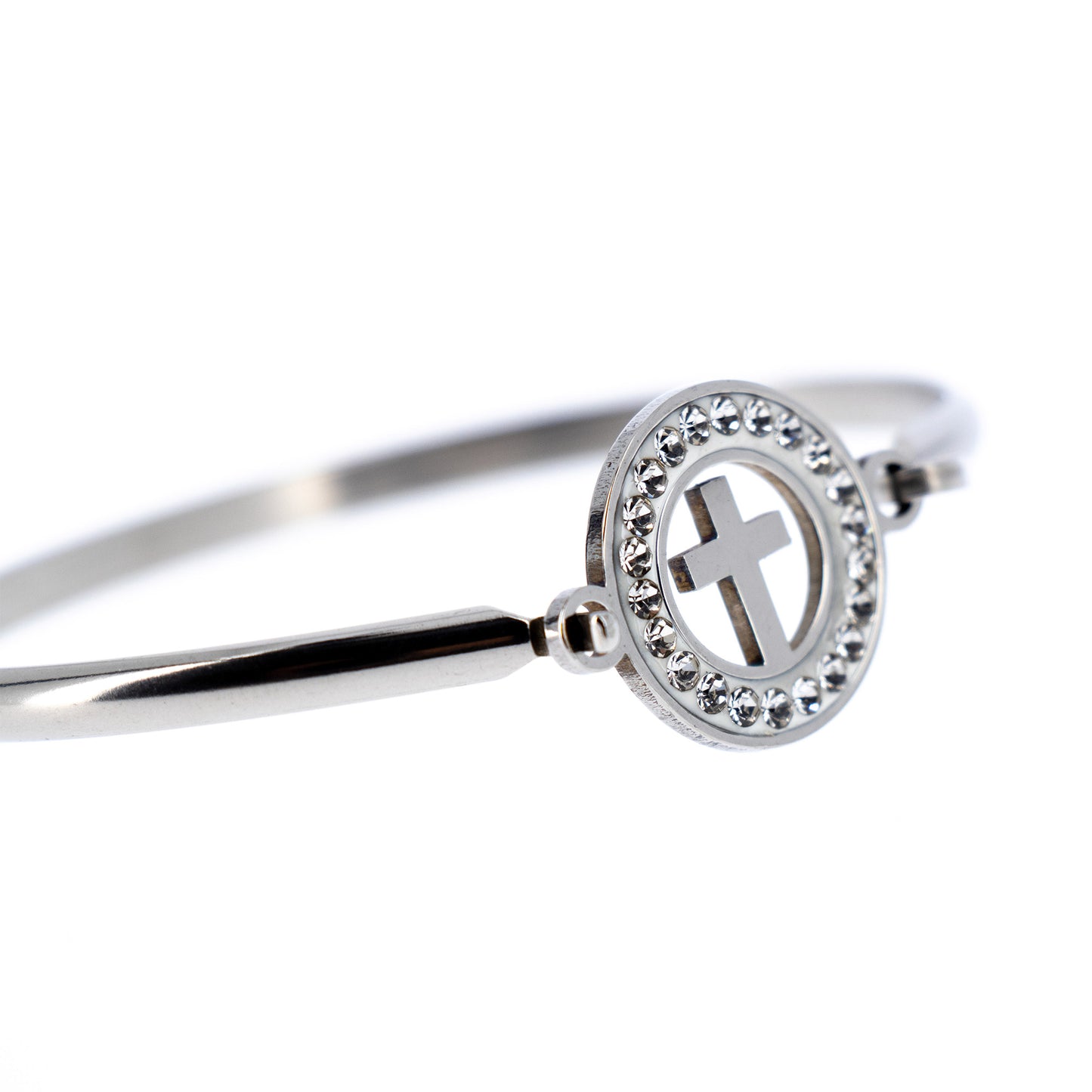Bracciale rigido in acciaio Croce con strass. Dimensioni 5x6 cm