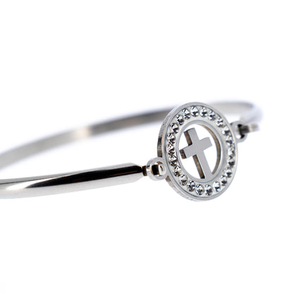 Bracciale rigido in acciaio Croce con strass. Dimensioni 5x6 cm