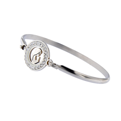 Bracciale rigido in acciaio Madonna con strass. Dimensioni 5x6 cm
