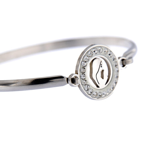 Bracciale rigido in acciaio Madonna con strass. Dimensioni 5x6 cm
