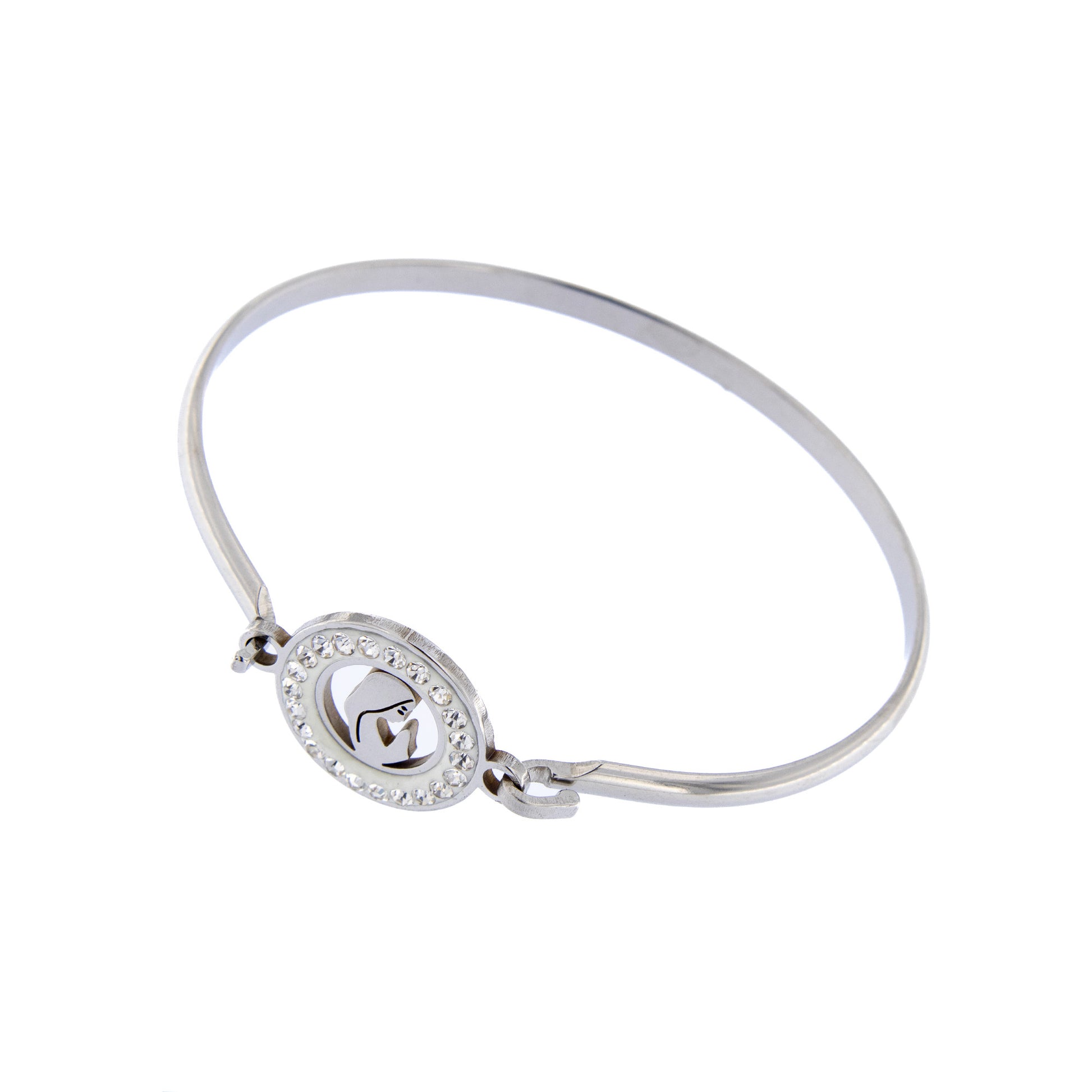Bracciale rigido in acciaio Madonna con strass. Dimensioni 5x6 cm