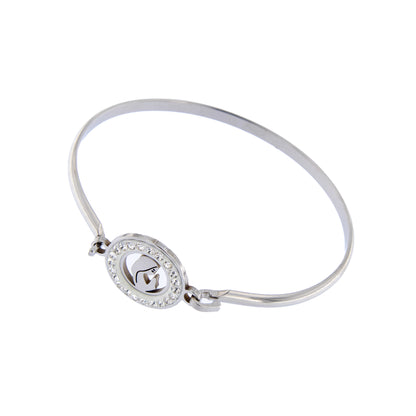 Bracciale rigido in acciaio Madonna con strass. Dimensioni 5x6 cm
