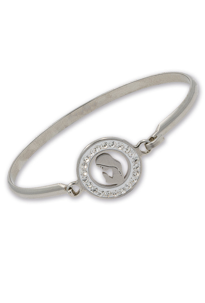 Bracciale rigido in acciaio Madonna con strass. Dimensioni 5x6 cm