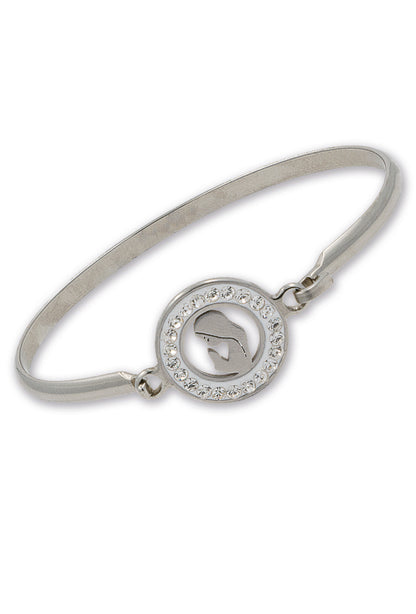 Bracciale rigido in acciaio Madonna con strass. Dimensioni 5x6 cm
