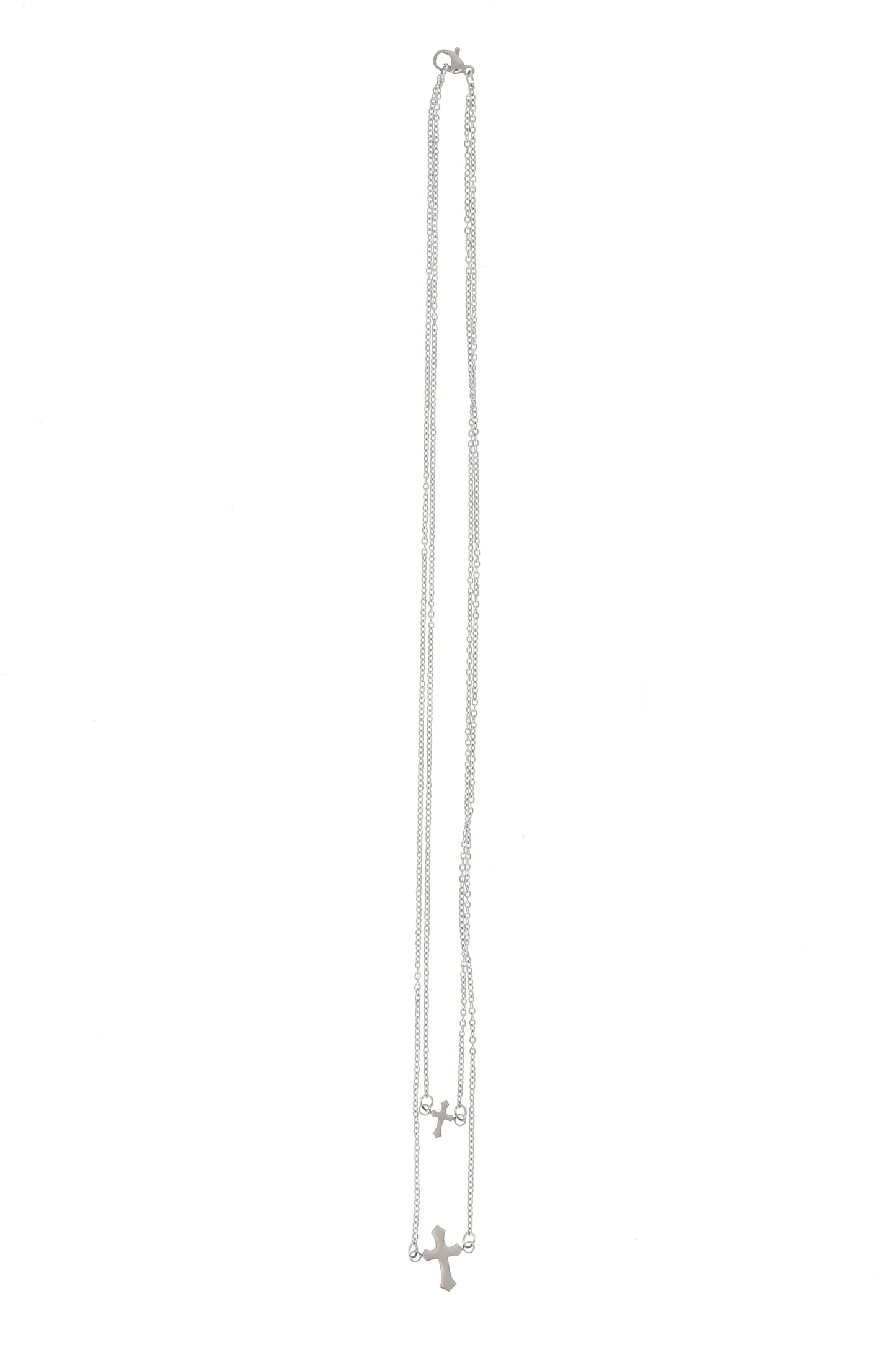 Catenina con doppio ciondolo Croce in acciaio. Lunghezza 30 cm
