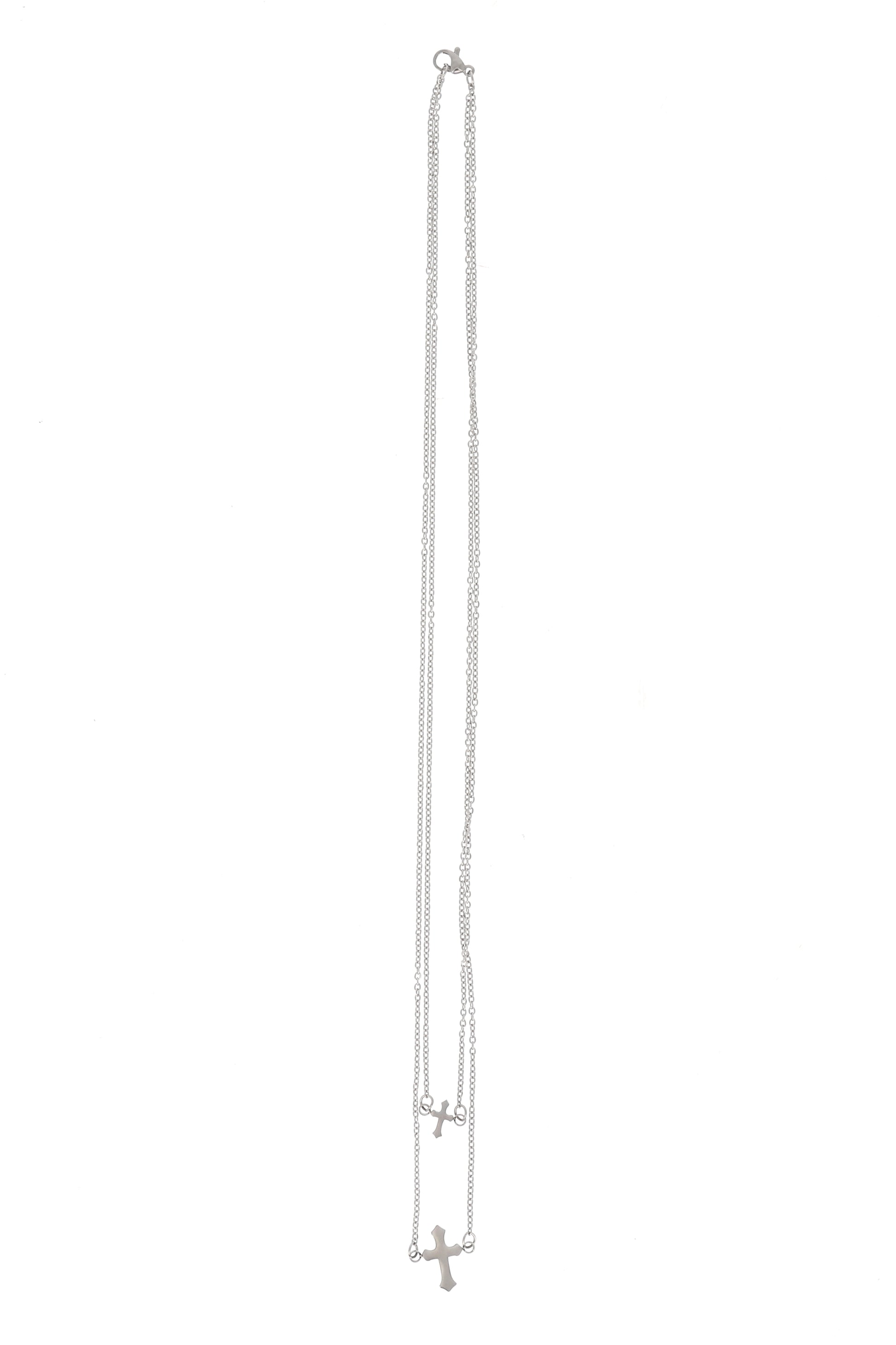 Catenina con doppio ciondolo Croce in acciaio. Lunghezza 30 cm
