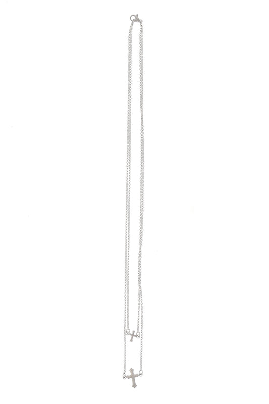 Catenina con doppio ciondolo Croce in acciaio. Lunghezza 30 cm