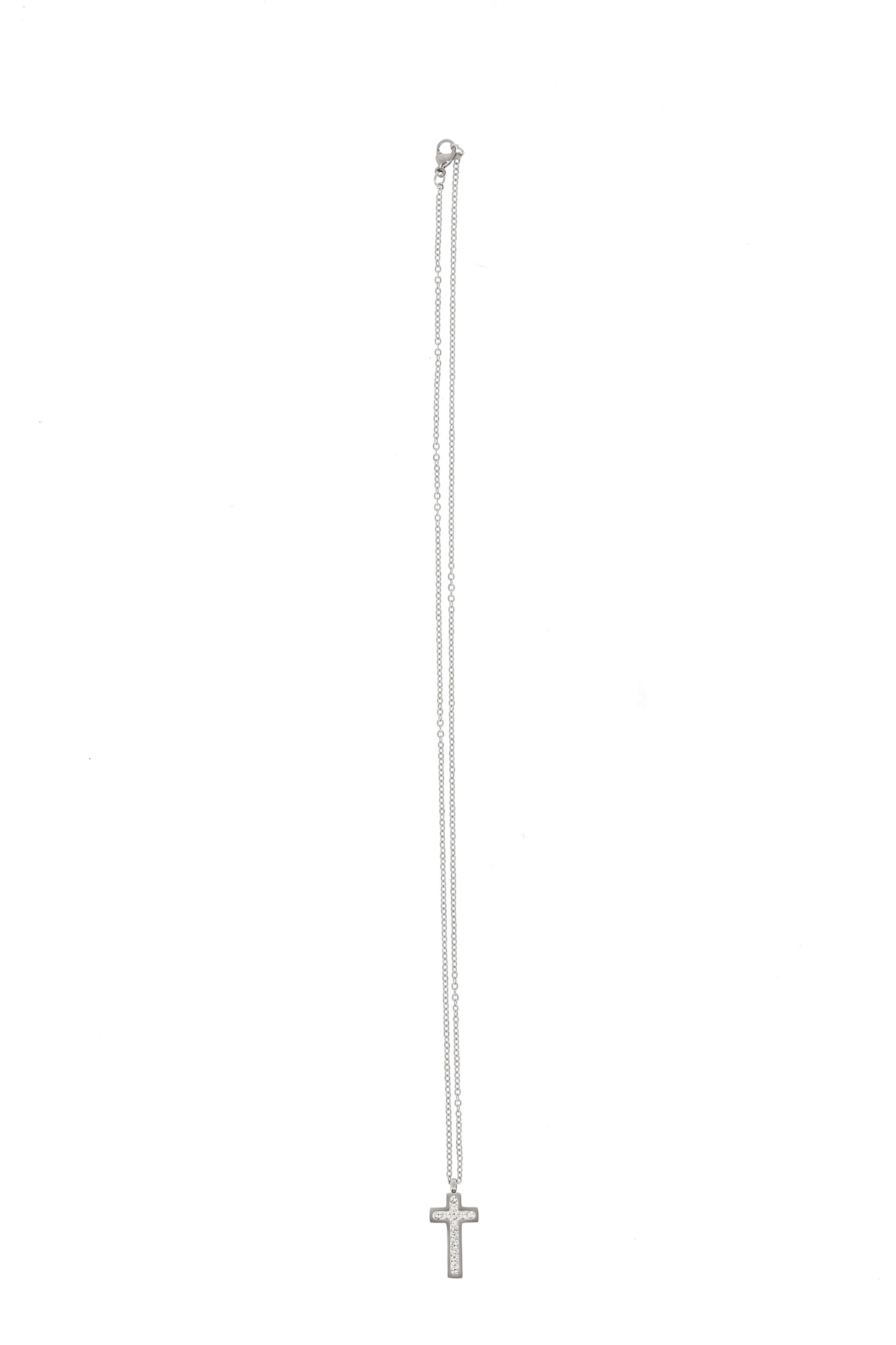 Catenina ciondolo Croce con strass in acciaio. Lunghezza 27 cm