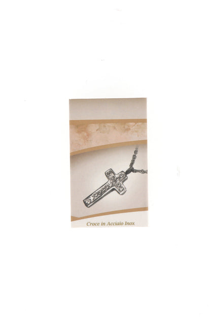 Catenina ciondolo Croce con strass in acciaio. Lunghezza 27 cm
