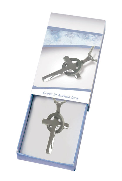 Catenina con ciondolo Croce in acciaio. Lunghezza 28 cm
