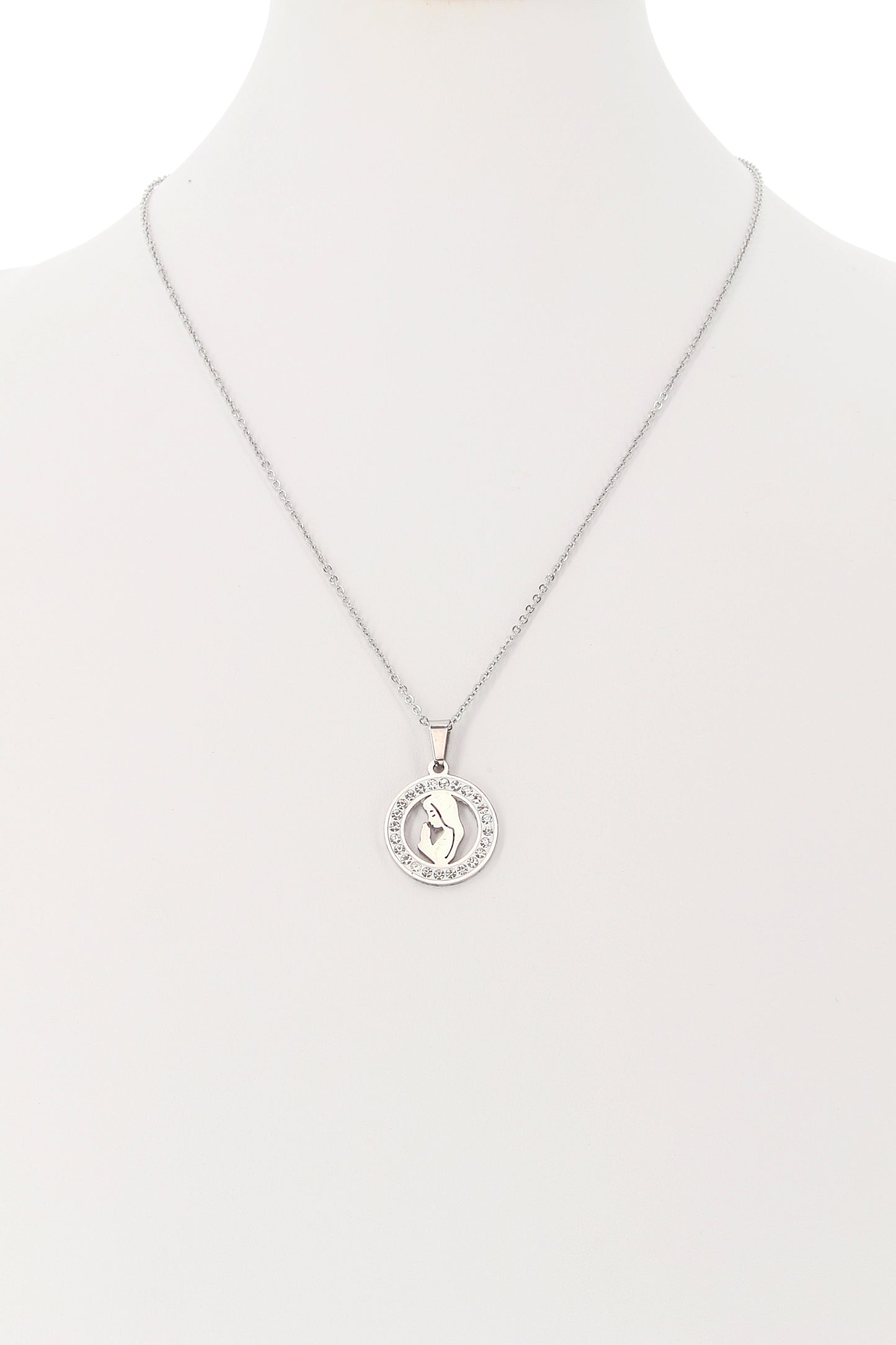 Catenina ciondolo Madonna con strass in acciaio