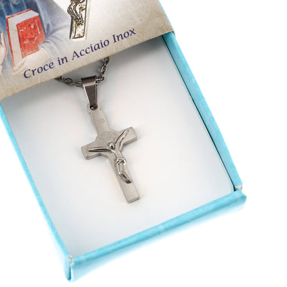 Catenina con ciondolo Croce di san Benedetto in acciaio. Lunghezza 25,5 cm