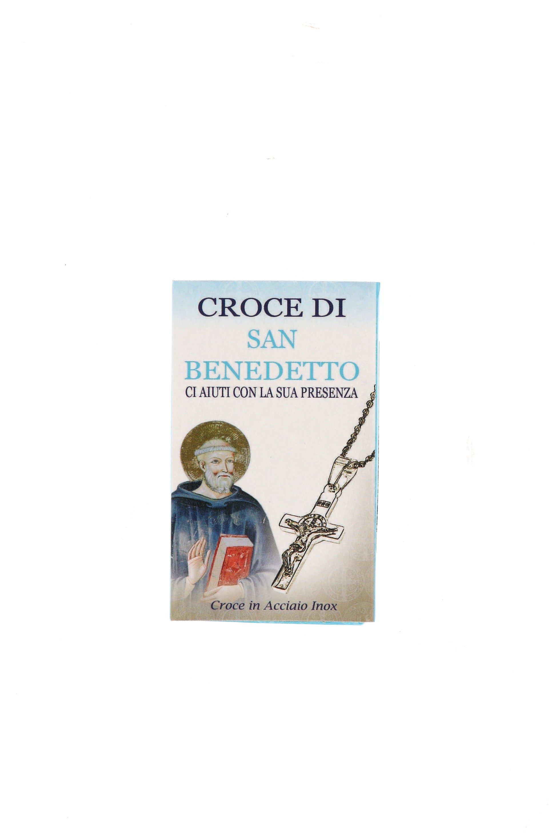 Catenina con ciondolo Croce di san Benedetto in acciaio. Lunghezza 25,5 cm