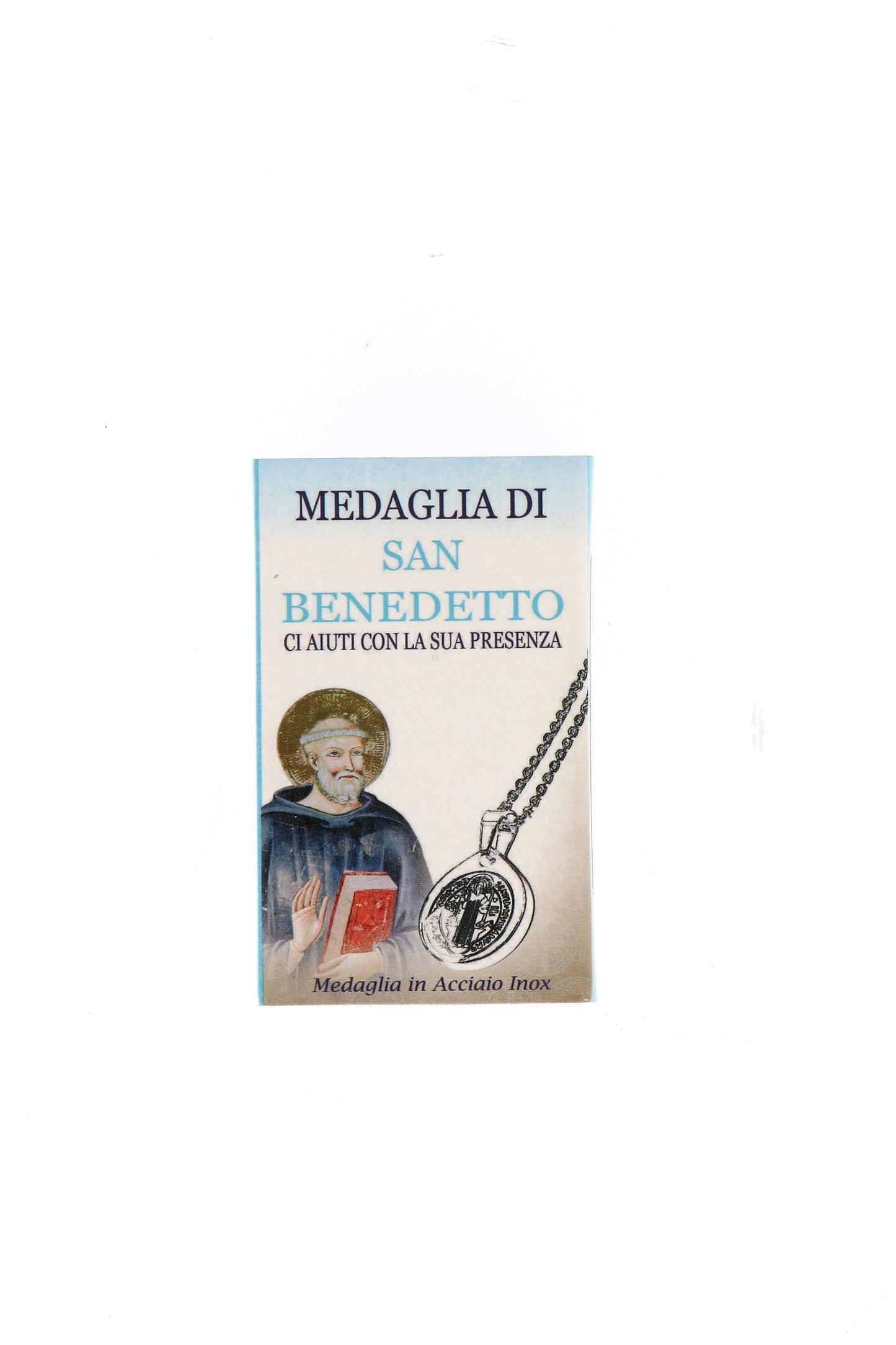 Catenina con ciondolo Medaglia di san Benedetto in acciaio. Diametro medaglia 1,7 cm