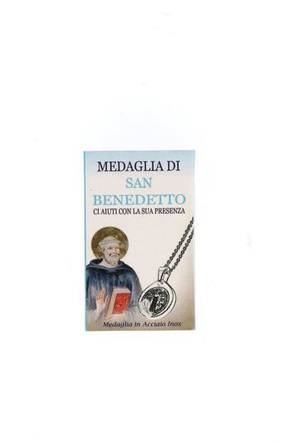 Catenina con ciondolo Medaglia di san Benedetto in acciaio. Diametro medaglia 1,7 cm