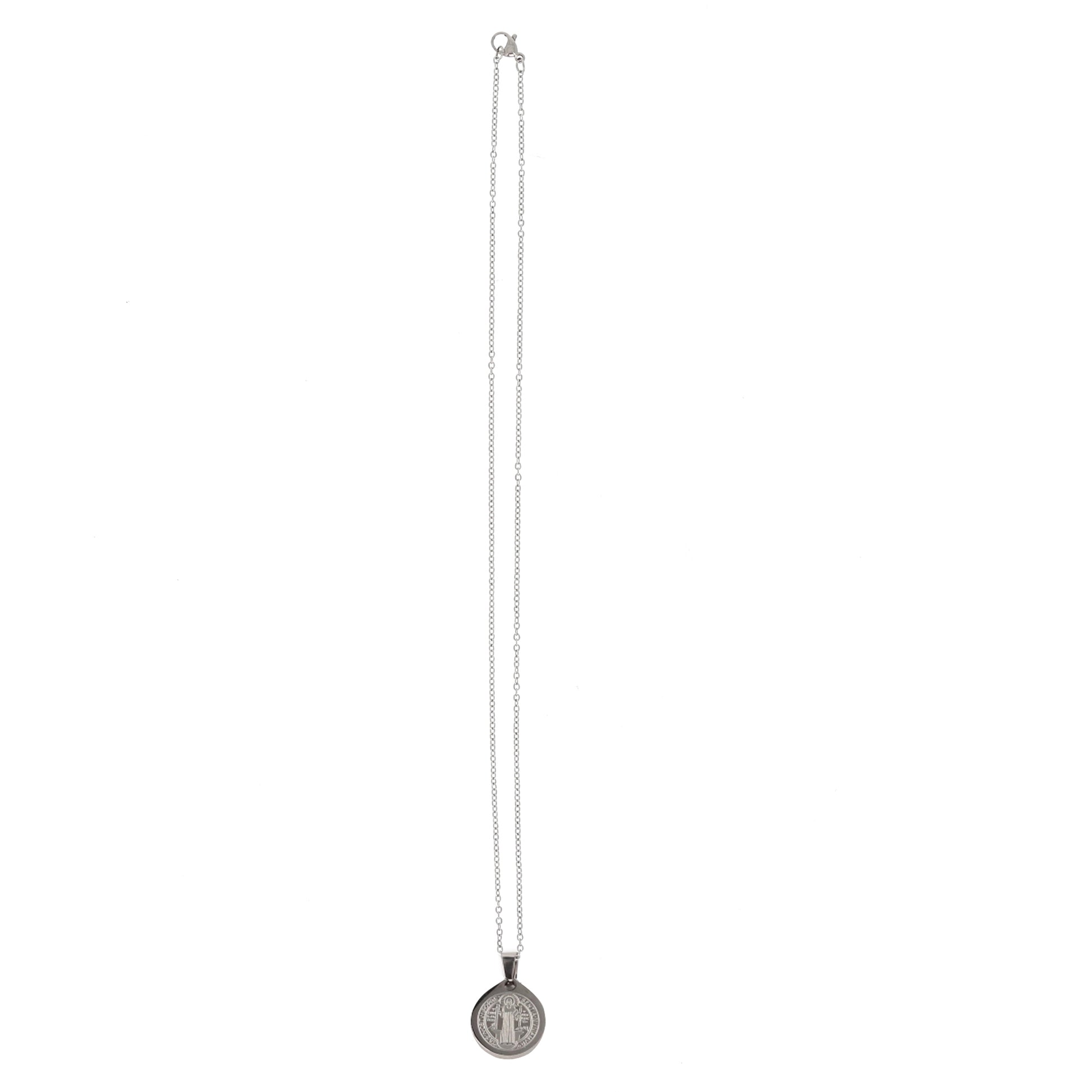 Catenina con ciondolo Medaglia di san Benedetto in acciaio. Diametro medaglia 1,7 cm