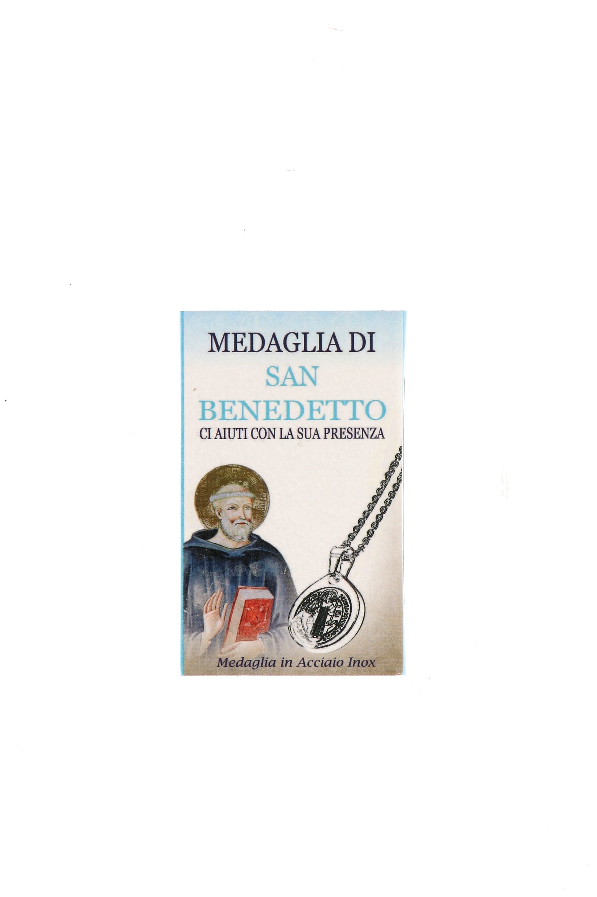 Catenina con ciondolo Medaglia di san Benedetto in acciaio. Diametro medaglia 1,7 cm