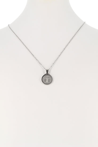 Catenina con ciondolo Medaglia di san Benedetto in acciaio. Diametro medaglia 1,7 cm