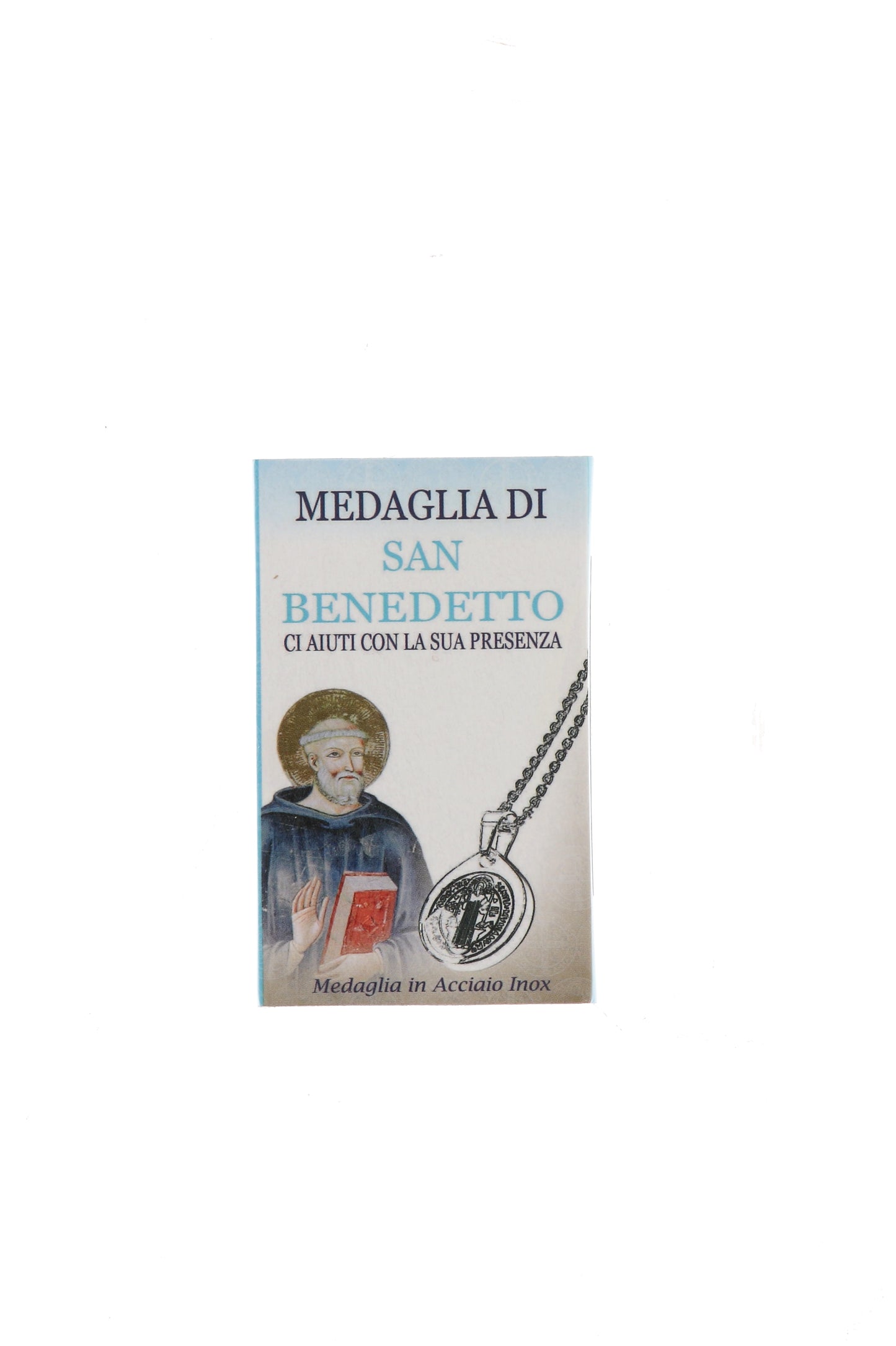 Catenina con ciondolo Medaglia di san Benedetto in acciaio color oro. Diametro medaglia 1,7 cm