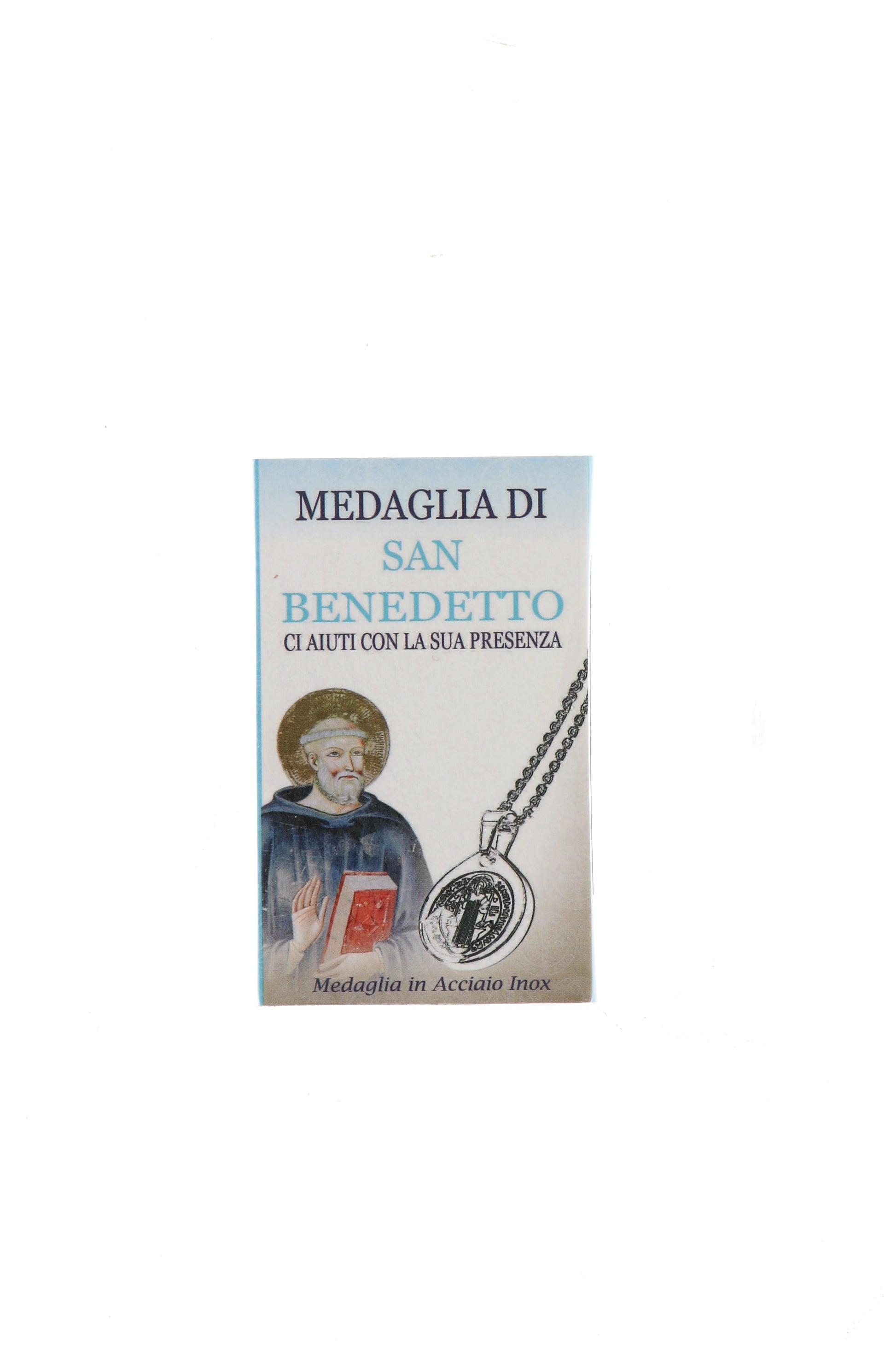 Catenina con ciondolo Medaglia di san Benedetto in acciaio color oro. Diametro medaglia 1,7 cm