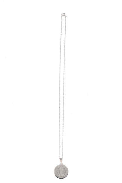 Catenina con ciondolo Medaglia di san Benedetto in acciaio. Diametro medaglia 2,5 cm