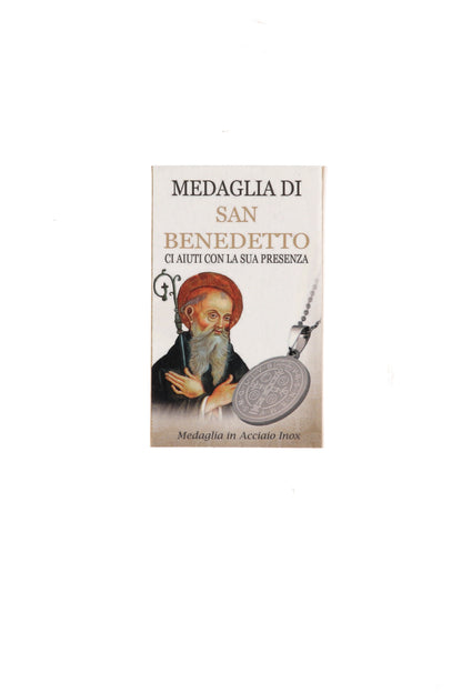 Catenina con ciondolo Medaglia di san Benedetto in acciaio. Diametro medaglia 2,5 cm
