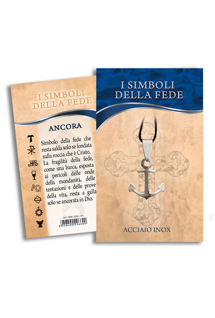 Ciondolo Ancora in acciaio con cordoncino e confezione