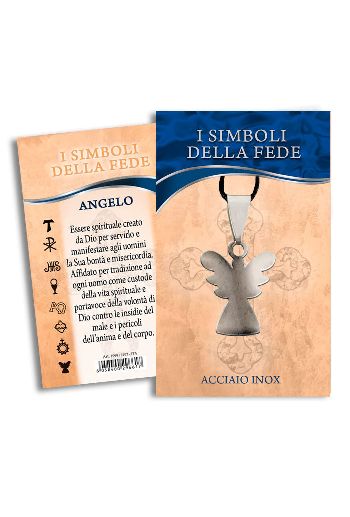 Ciondolo Angelo in acciaio con cordoncino e confezione