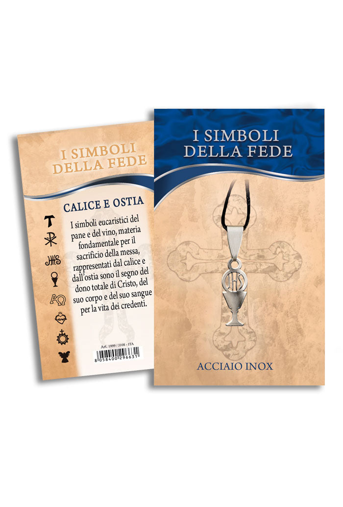 Ciondolo Calice e Ostia in acciaio con cordoncino e confezione