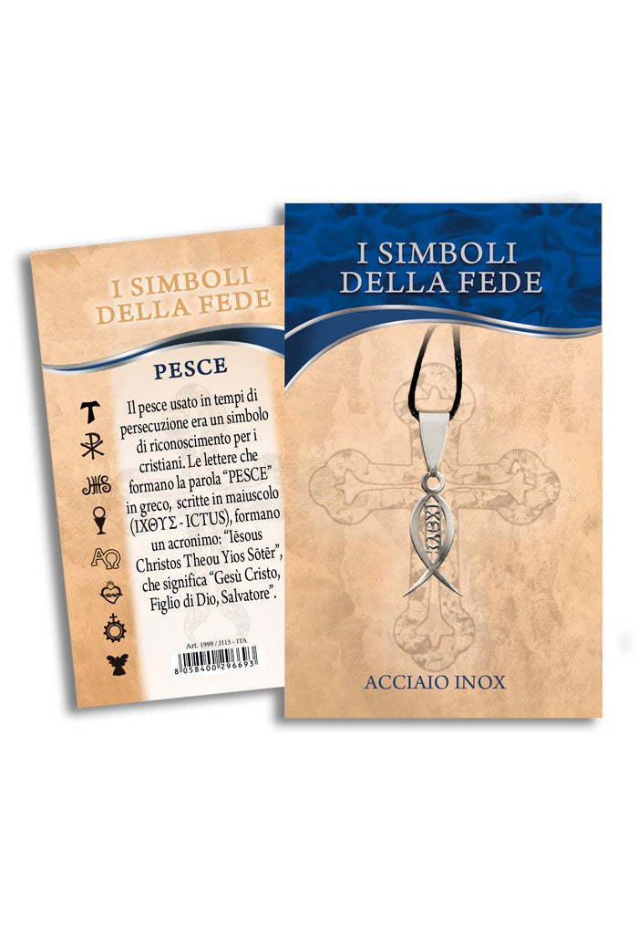 Ciondolo Pesce in acciaio con cordoncino e confezione