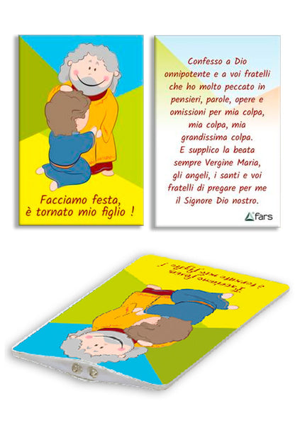 Card luce led e immagine Perdono. Dimensioni 5,5x9 cm