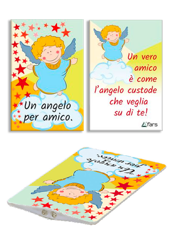 Card luce led e immagine Angelo Custode. Dimensioni 5,5x9 cm