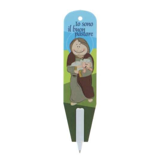 Penna Segnalibro con immagine Buon Pastore. Dimensioni 3x13 cm