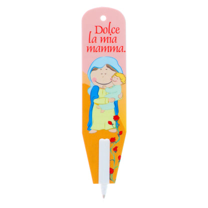 Penna Segnalibro con immagine Madonna con Bambino. Dimensioni 3x13 cm