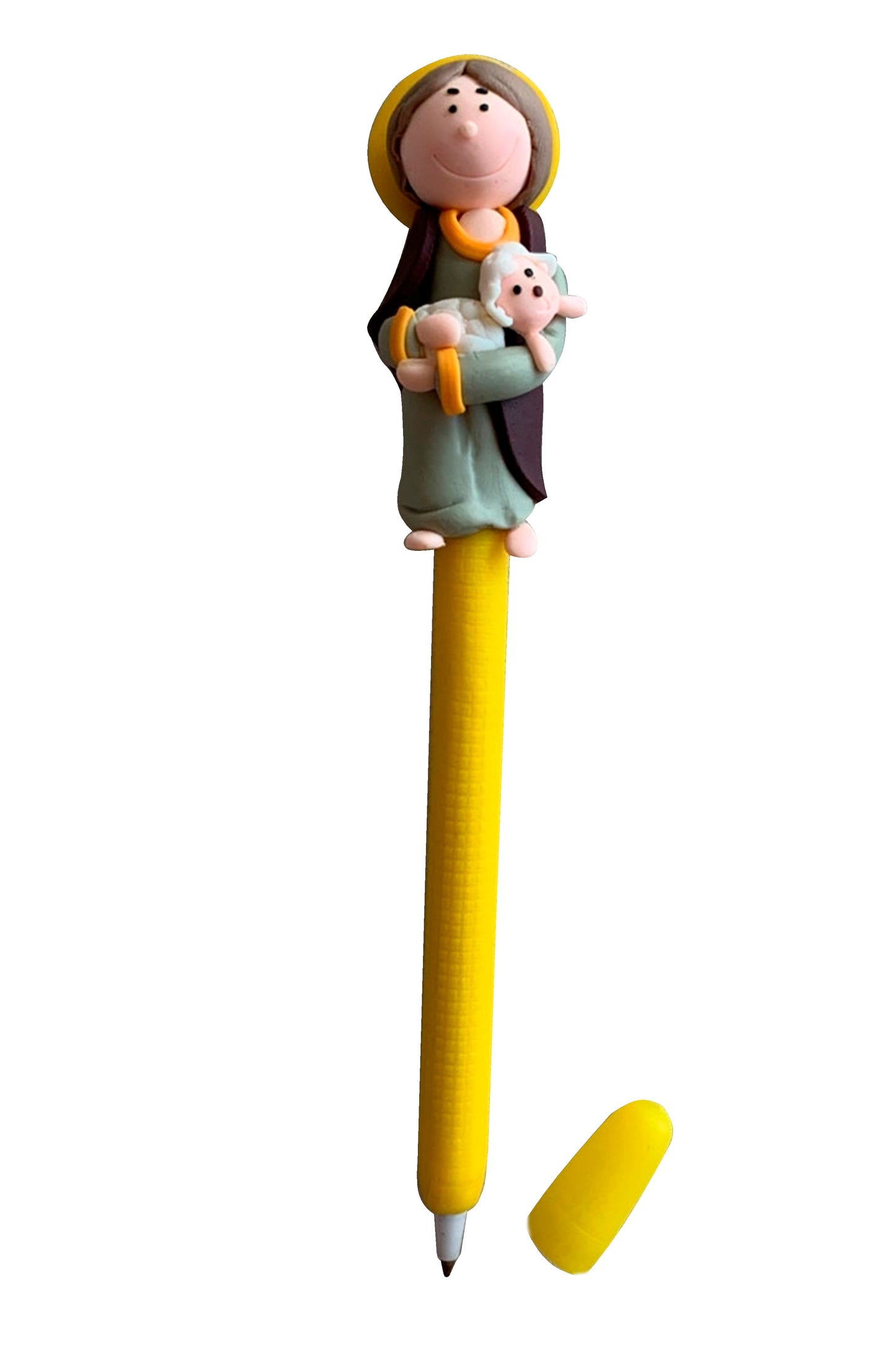 Penna dei Santi con raffigurazione Buon Pastore. Lunghezza 17 cm