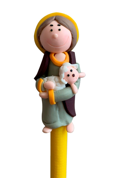 Penna dei Santi con raffigurazione Buon Pastore. Lunghezza 17 cm