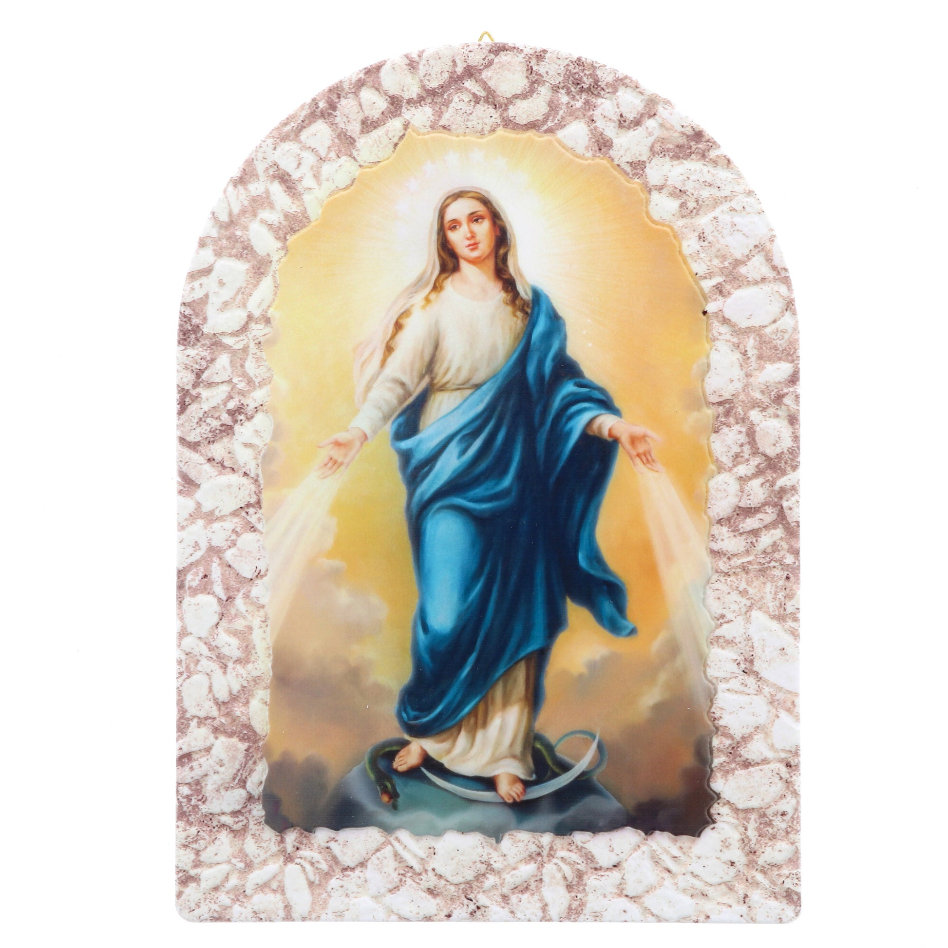 Quadro cupola effetto pietra ?Madonna Immacolata? e cavalletto. Dimensioni 16x23 cm