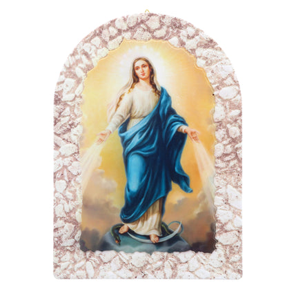 Quadro cupola effetto pietra ?Madonna Immacolata? e cavalletto. Dimensioni 16x23 cm