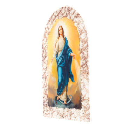 Quadro cupola effetto pietra ?Madonna Immacolata? e cavalletto. Dimensioni 16x23 cm
