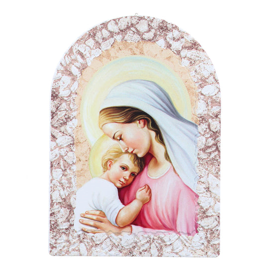 Quadro cupola effetto pietra ?Madonna con bambino? e cavalletto. Dimensioni 16x23 cm