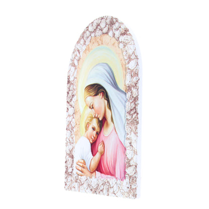 Quadro cupola effetto pietra ?Madonna con bambino? e cavalletto. Dimensioni 16x23 cm
