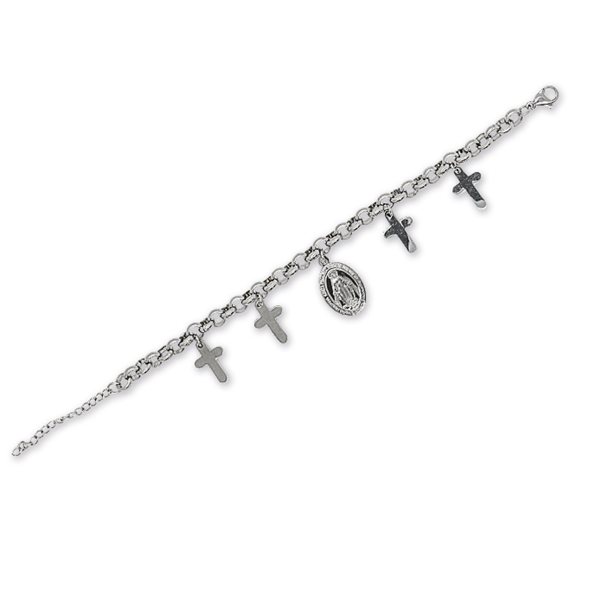 Bracciale in acciaio con croci e medaglia Miracolosa. Lunghezza 21 cm