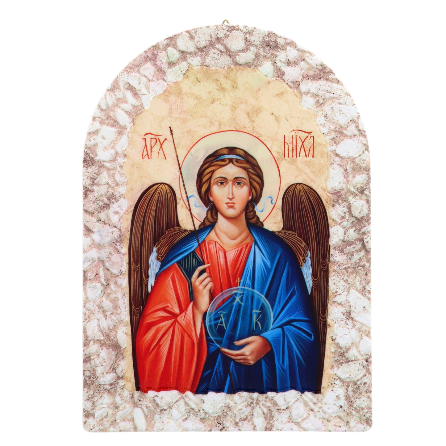 Quadro cupola effetto pietra ?Icona San Michele Arcangelo? e cavalletto. Dimensione 25x36 cm