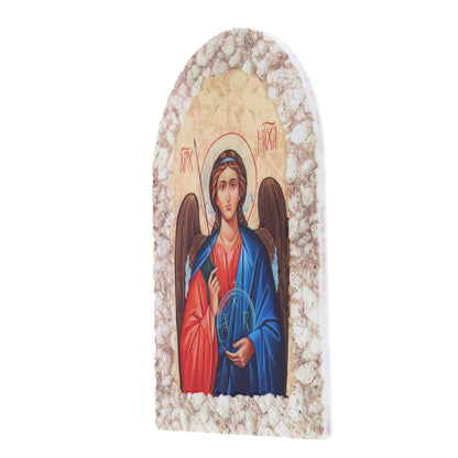Quadro cupola effetto pietra ?Icona San Michele Arcangelo? e cavalletto. Dimensione 25x36 cm