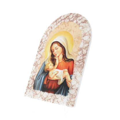 Quadro cupola effetto pietra ?Madonna con bambino? e cavalletto. Dimensioni 25x36