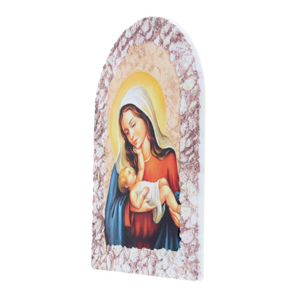 Quadro cupola effetto pietra ?Madonna con bambino? e cavalletto. Dimensioni 25x36
