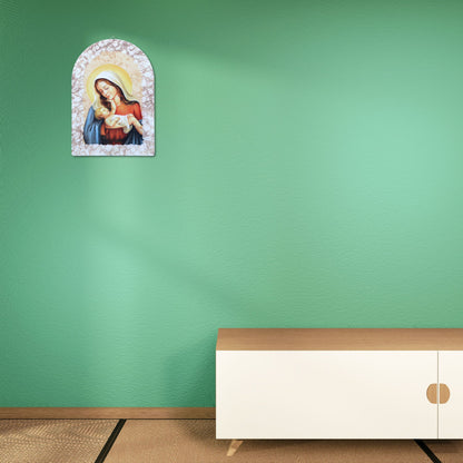 Quadro cupola effetto pietra ?Madonna con bambino? e cavalletto. Dimensioni 25x36