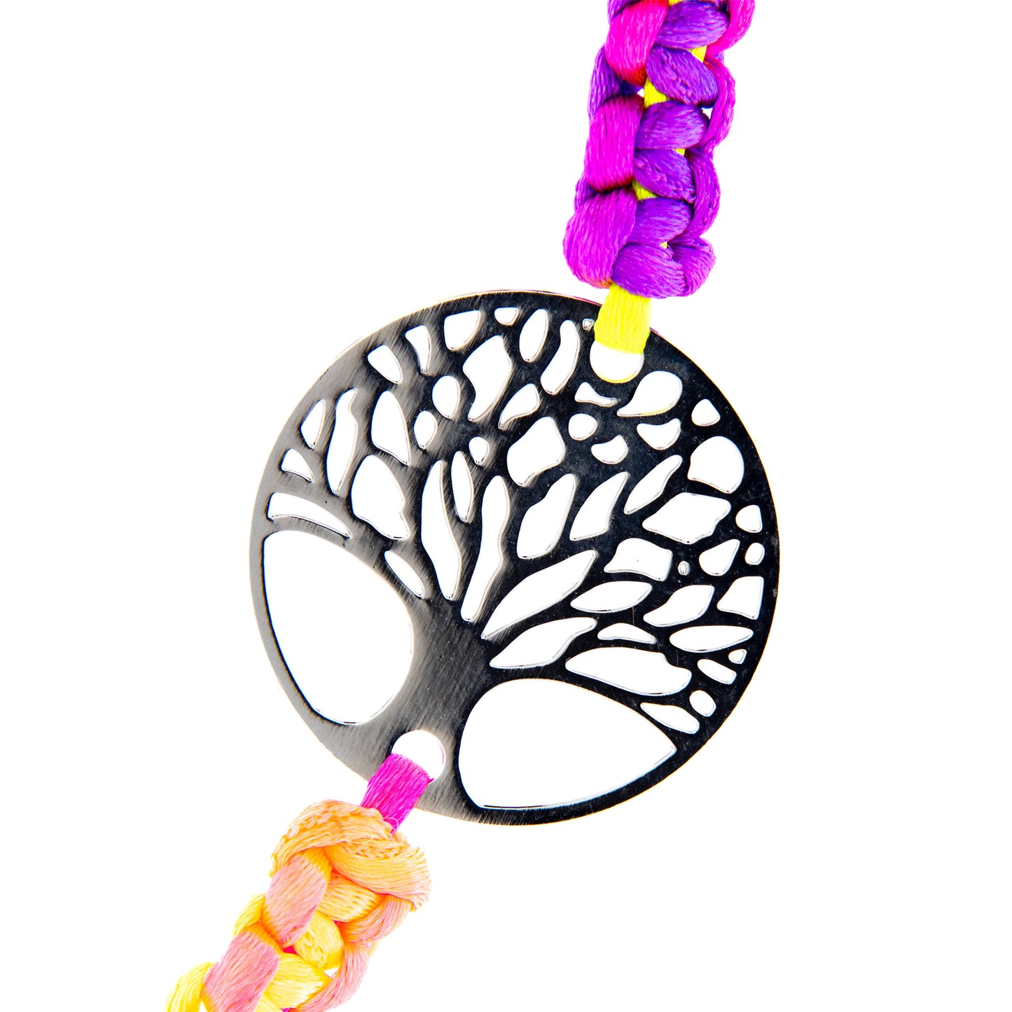 Bracciale regolabile in corda multicolor e simbolo ?Albero della vita? in filigrana in confezione