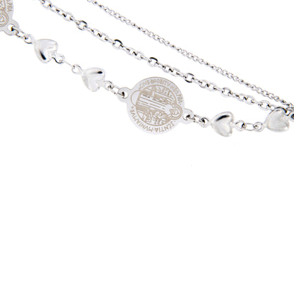 Bracciale in acciaio triplo filo con medaglie san Benedetto. Lunghezza 22 cm